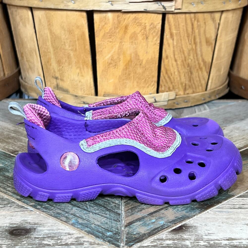 Crocs Micah II Purple Pink Perf Fabric Foam Rubber Sandals Little Girls Size 12
